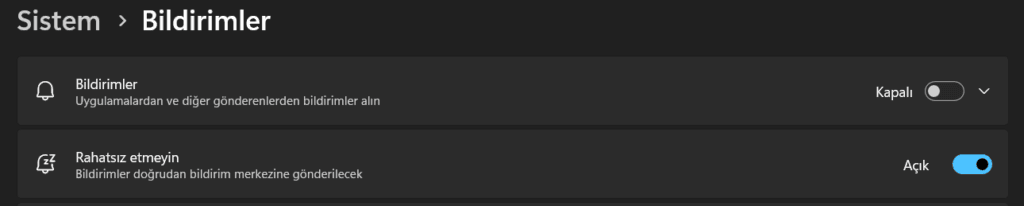 Windows Bildirimleri Kapatma Ayarı