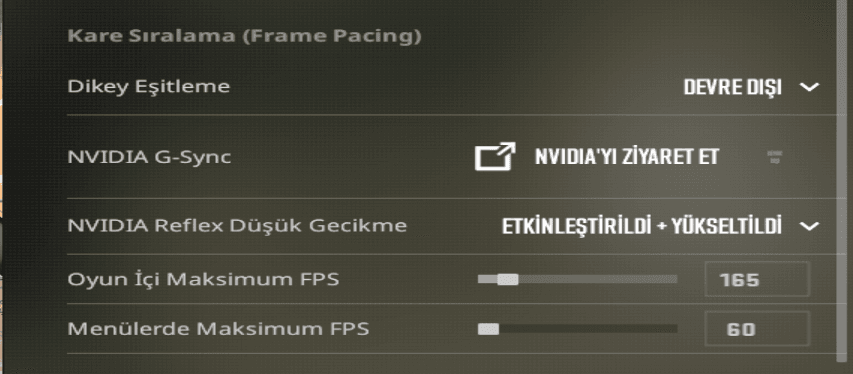 cs2 nvidia reflex ayarları