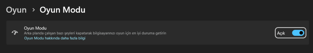 windows 11 oyun modu
