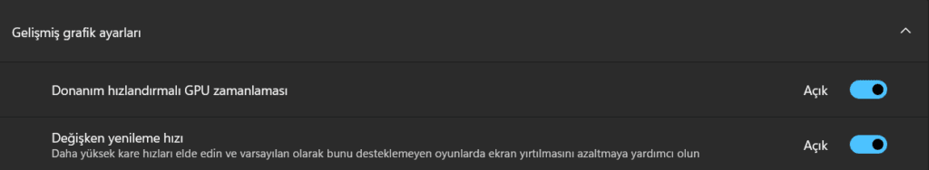 windows 11 donanım hızlandırmalı gpu zamanlaması