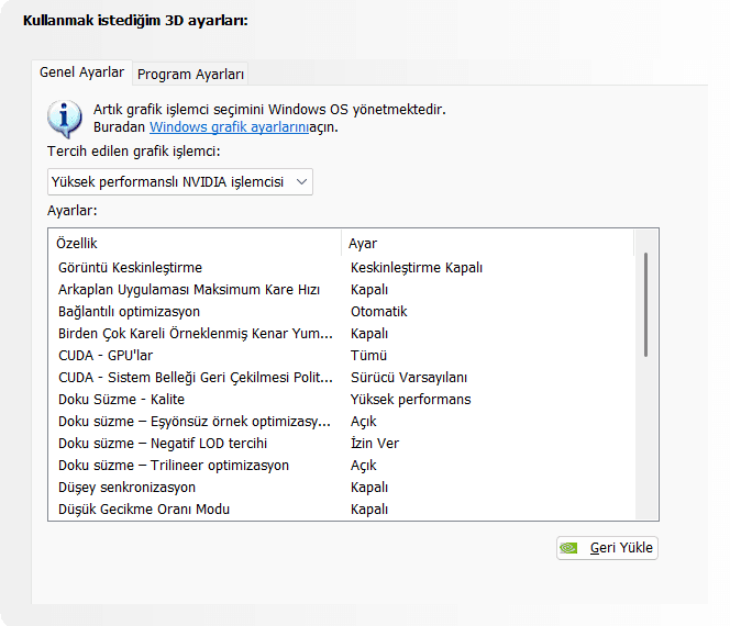 nvidia denetim masası 3d ayarların yönetilmesi