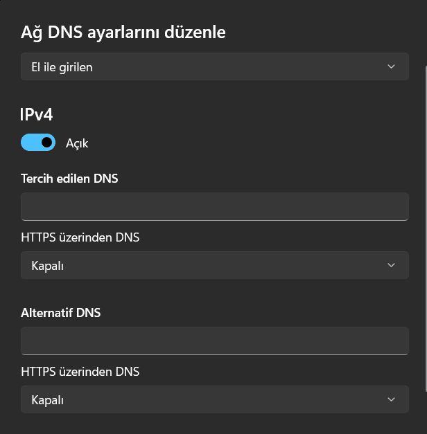windows dns değiştirm