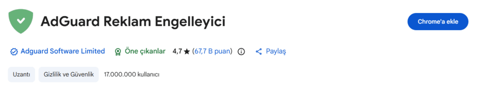 chrome adguard ekleme sayfası