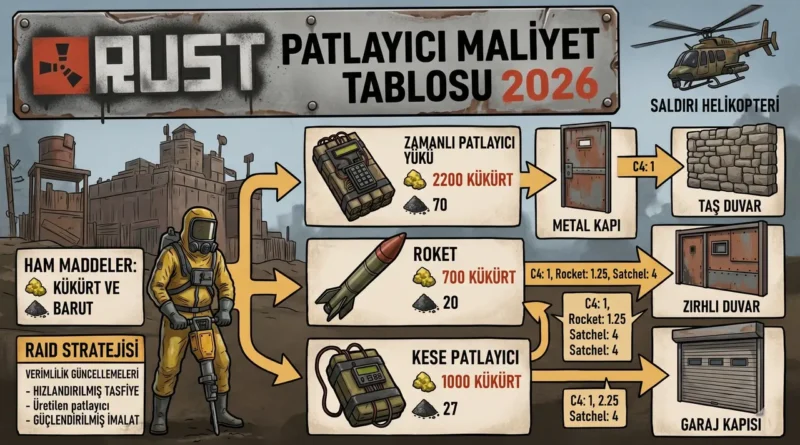 Rust Patlayıcı Maliyet Tablosu 2026: Güncel Raid Rehberi Rust Patlayıcı Maliyet Tablosu 2026
